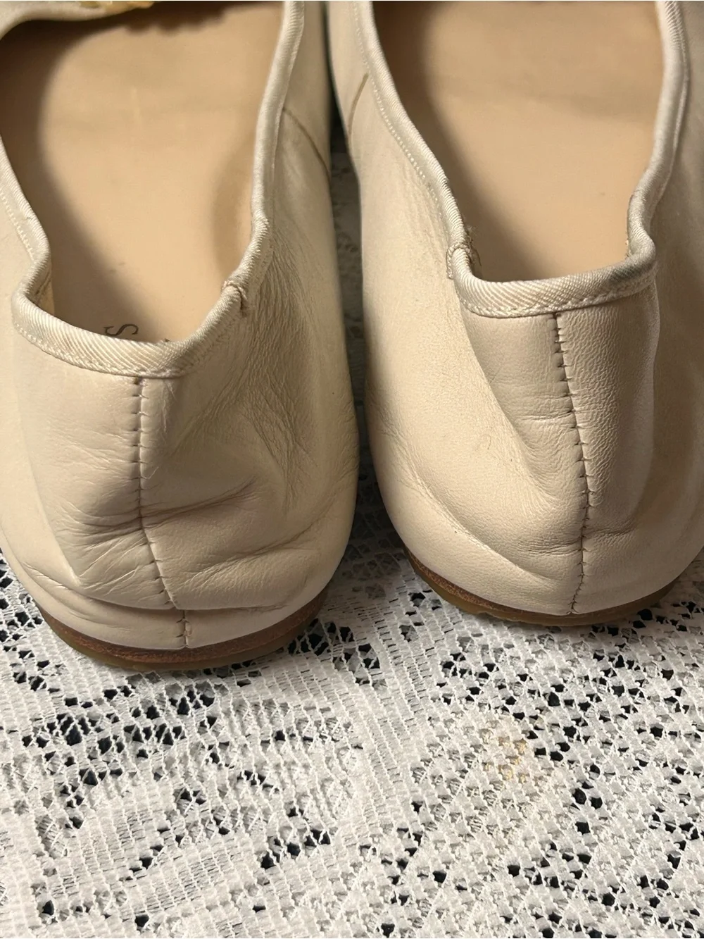 Talbots Cream Leather Flats with Beaded Floral Accent